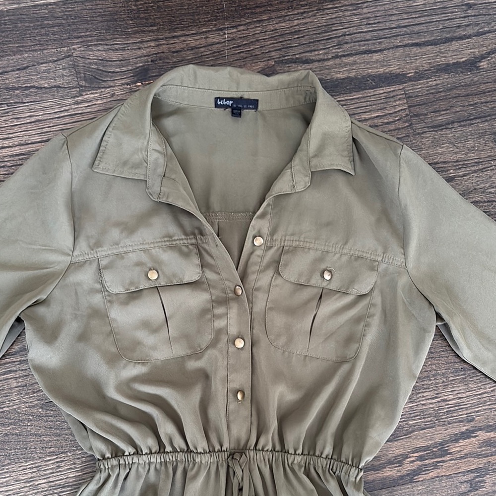 Khaki Button-Up Shirt Dress (size M) - Picture 2 of 6